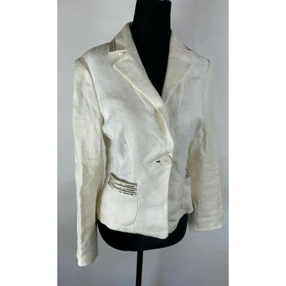 ETRO MILANO Cream Ivory Linen Silk Womens Tuxedo Blazer Jacket Sequins  Sz XS - Picture 2 of 12